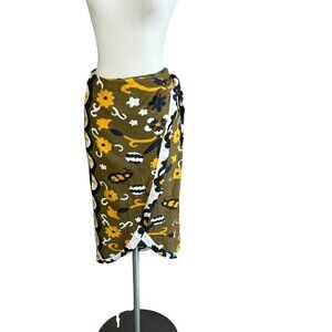 Zara Printed Sarong Pareo Style Linen Blend Wrap Midi  Skirt Size Small